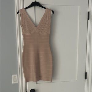Herve Leger Beige Sleeveless Mini Dress